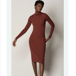NWT ANOTHER TOMORROW Ribbed wool-blend turtleneck midi dress IN RUST